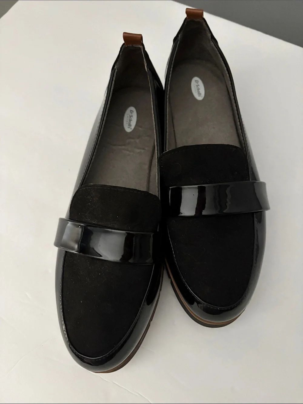 Dr. Scholl’s Black Patent & Suede Loafers for Women